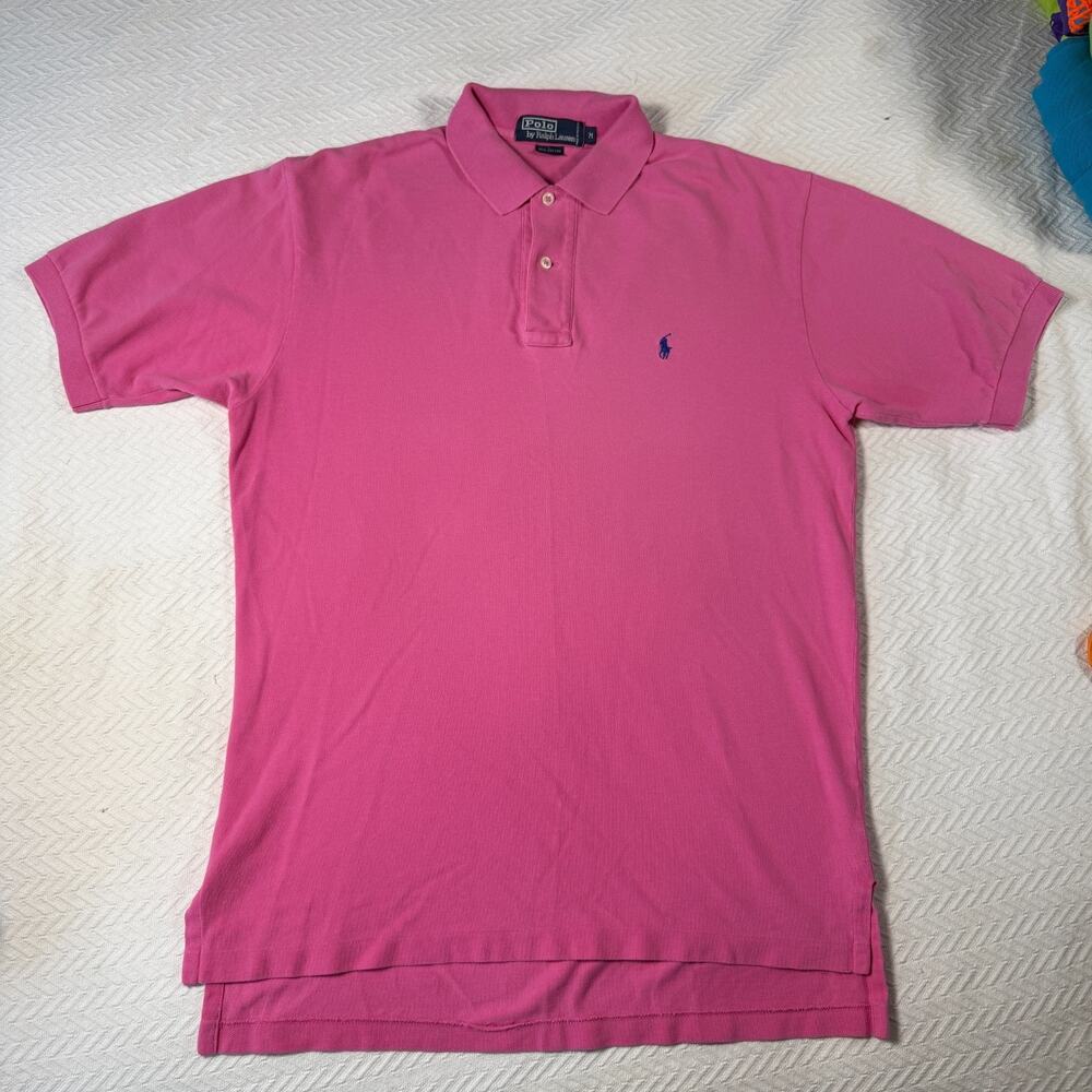 Polo Ralph Lauren Mens M Pink Pique Polo Shirt Blue Pony Short Sleeve Cotton